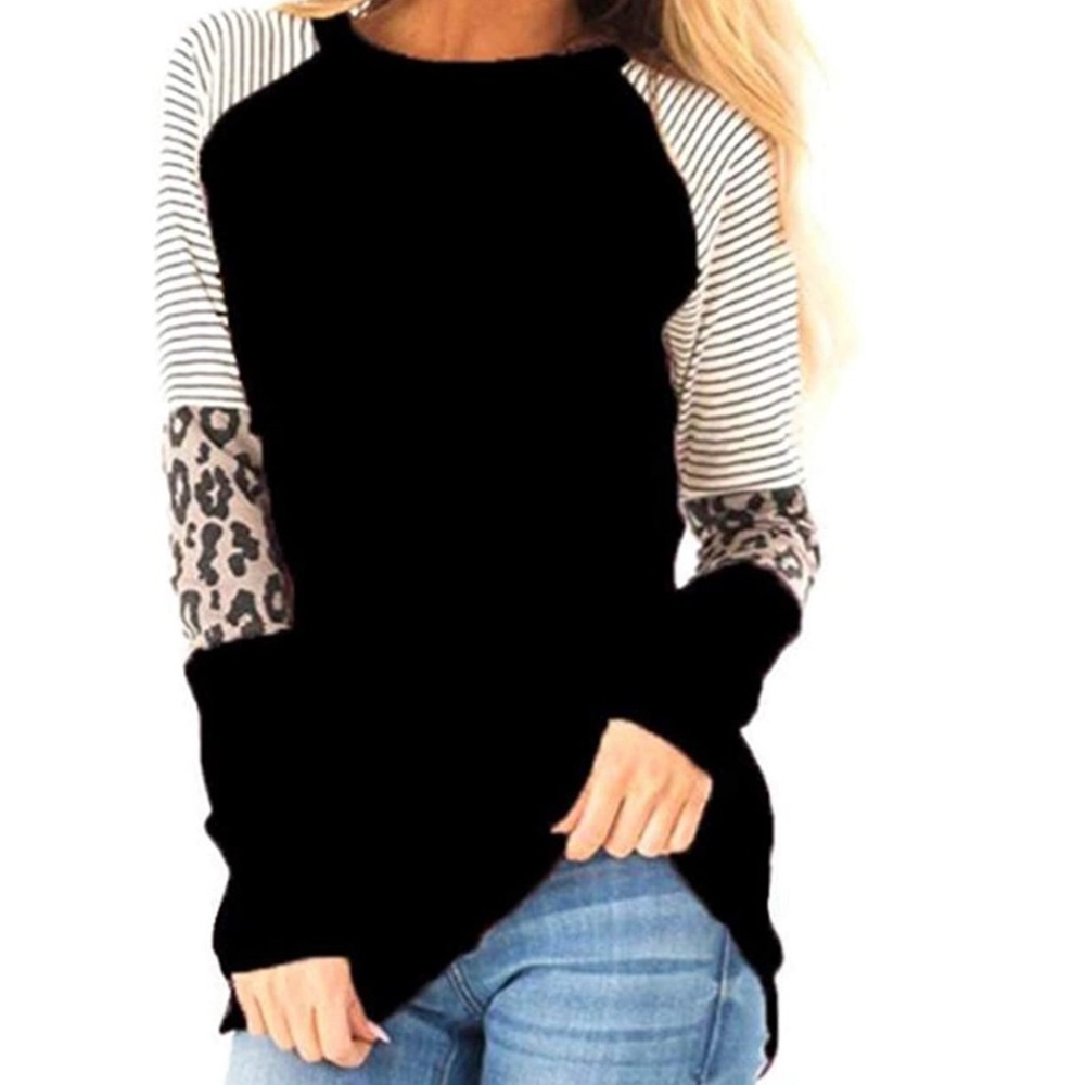 Casual Round Neck Color Block Long Sleeve Top